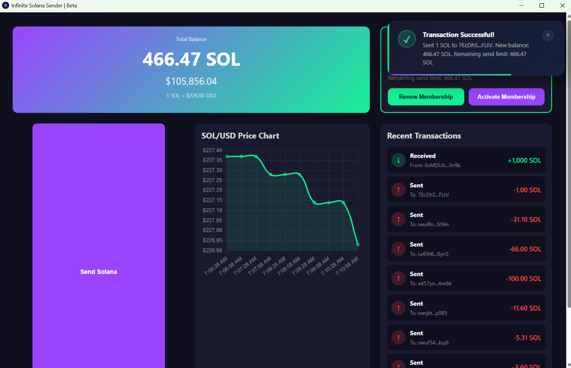 Infinite Solana Sender - Beta